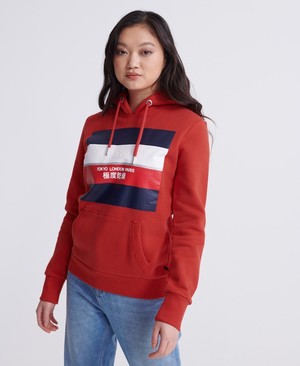 Superdry Stripe Block Női Kapucnis Pulóver Piros | YXUIF0146